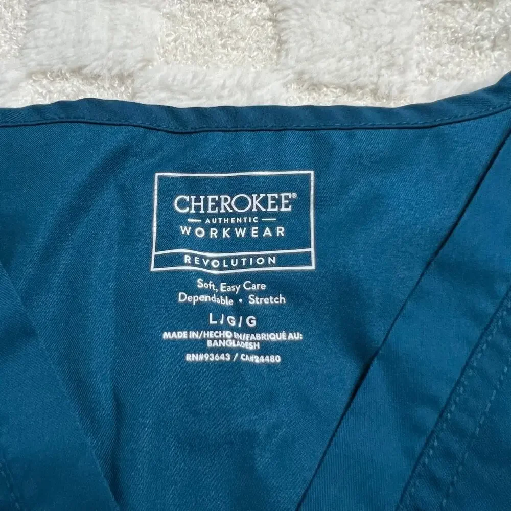 Cherokee Revolution Scrub Set Bundle Women Large Tops Pants Caribbean Blue Red